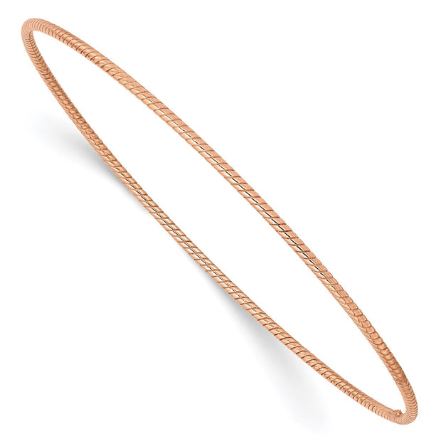 14k Rose Gold Polished Textured Twist Slip-on Round Bangle Bracelet