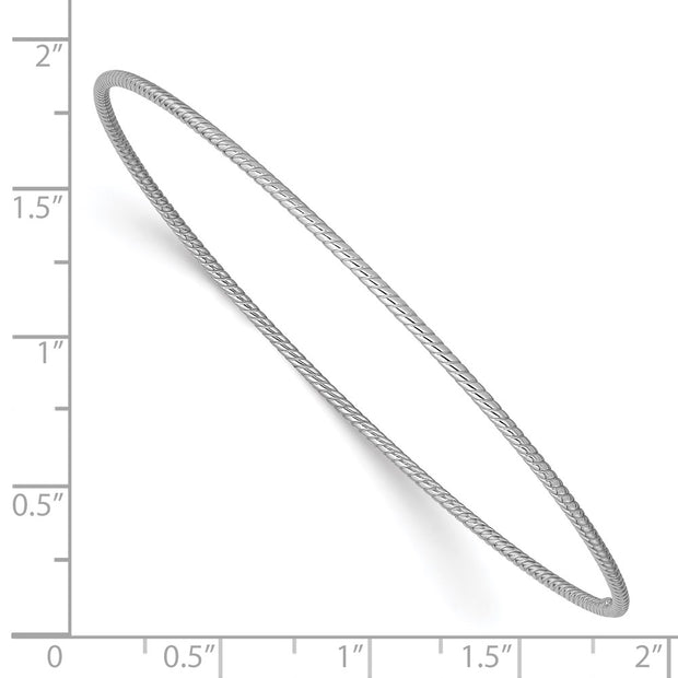 14k White Gold Polished Textured Twist Slip-on Round Bangle Bracelet