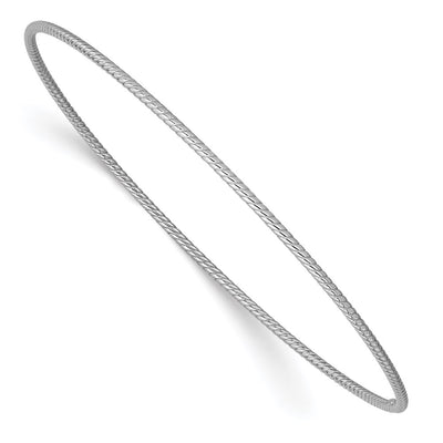 14k White Gold Polished Textured Twist Slip-on Round Bangle Bracelet