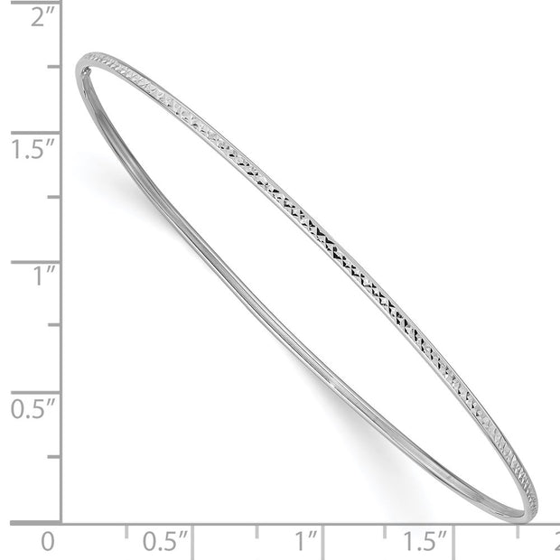 14k White Gold Polished Diamond-Cut Slip-on Round Bangle Bracelet