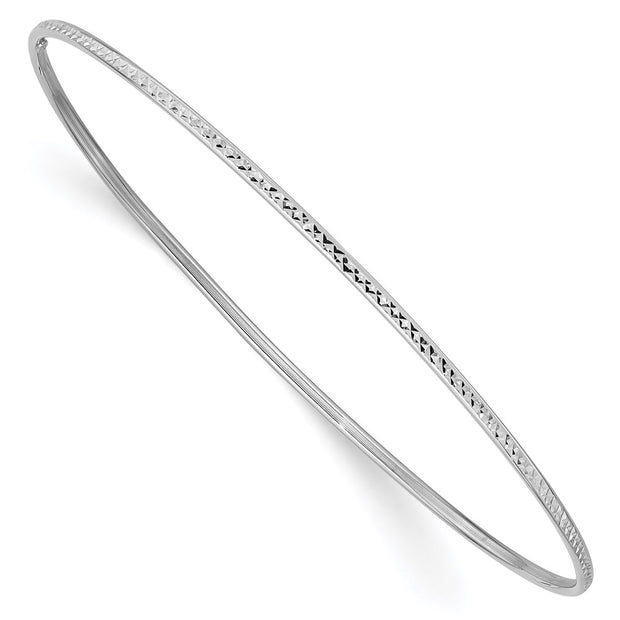 14k White Gold Polished Diamond-Cut Slip-on Round Bangle Bracelet