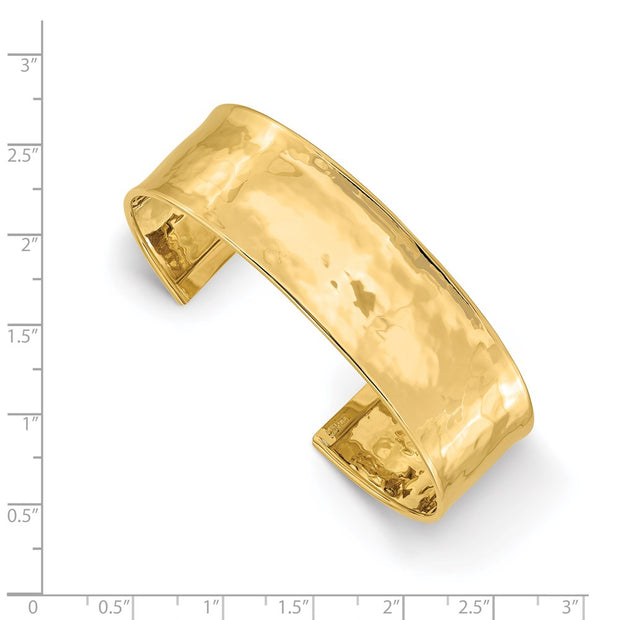 14k Hammered Polished Cuff Bangle Bracelet