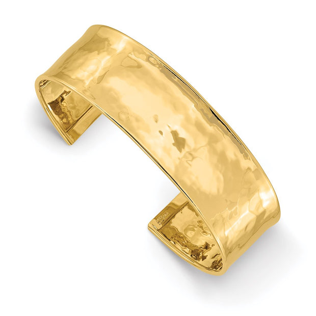 14k Hammered Polished Cuff Bangle Bracelet