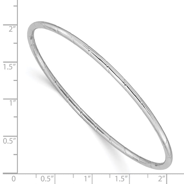 14k White Gold Polished Grooved Slip-on Round Bangle Bracelet