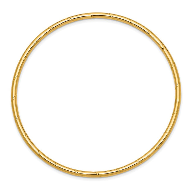 14k Polished Grooved Slip-on Round Bangle Bracelet
