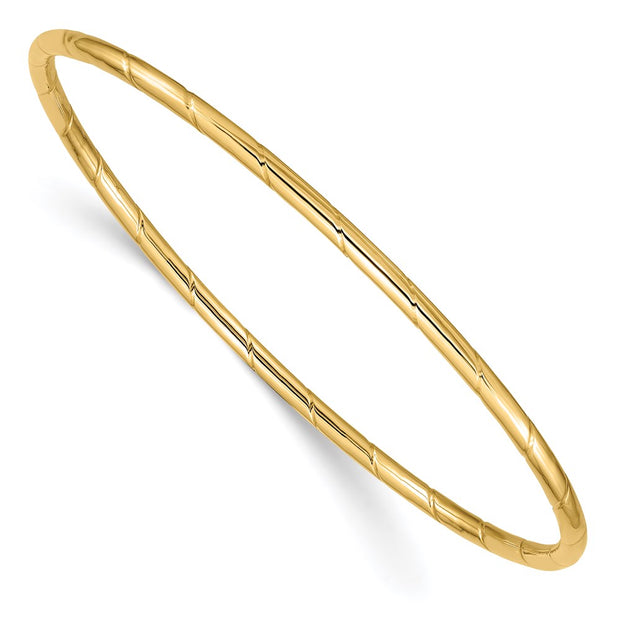 14k Polished Grooved Slip-on Round Bangle Bracelet