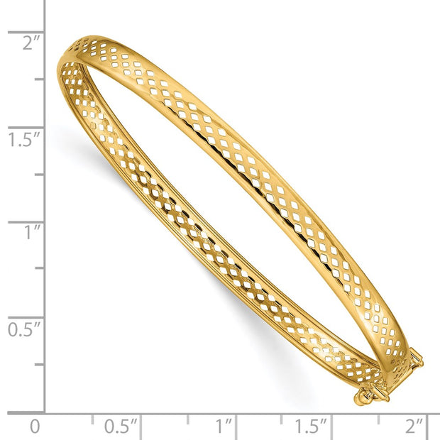 14k Polished Cut-out Lattice Design with Safety Clasp Flexible Oval Bangle Bracelet