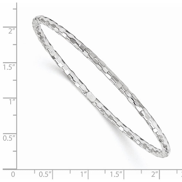 14k White Gold Polished Textured Slip-on Round Bangle Bracelet