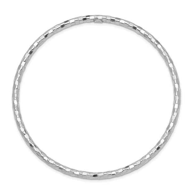 14k White Gold Polished Textured Slip-on Round Bangle Bracelet
