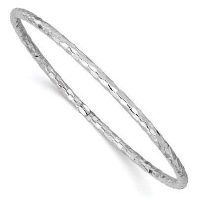 14k White Gold Polished Textured Slip-on Round Bangle Bracelet