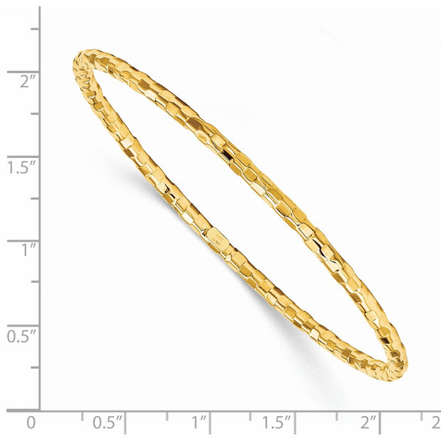 14k Polished Textured Slip-on Round Bangle Bracelet