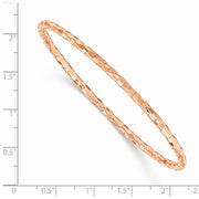 14K Rose Gold Polished Textured Slip-on Round Bangle Bracelet