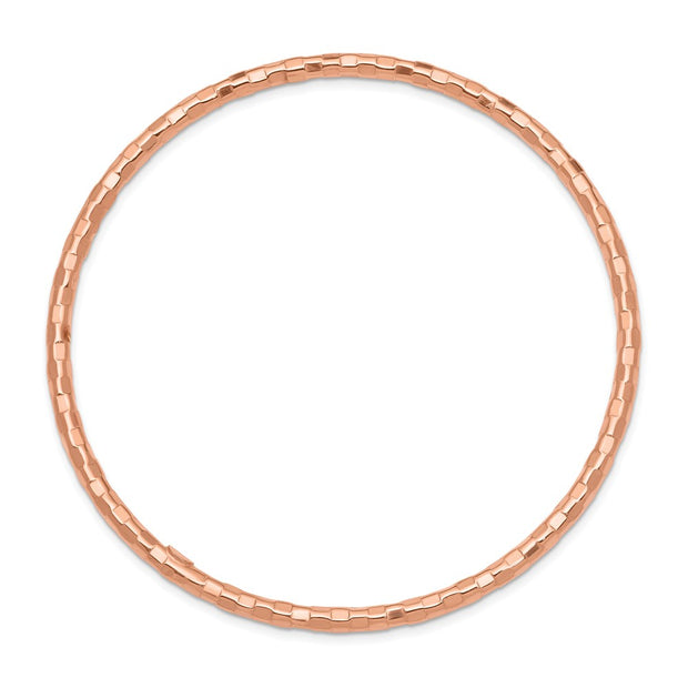 14K Rose Gold Polished Textured Slip-on Round Bangle Bracelet