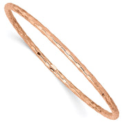 14K Rose Gold Polished Textured Slip-on Round Bangle Bracelet