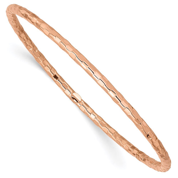 14K Rose Gold Polished Textured Slip-on Round Bangle Bracelet