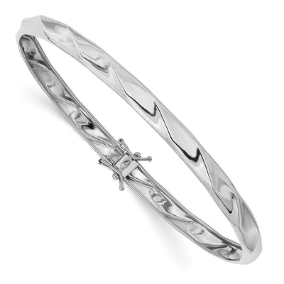 14k White Gold Polished Twisted Flexible Round Bangle Bracelet