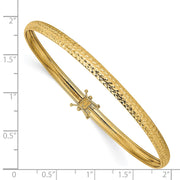 14K Polished Diamond-cut Flexible Round Bangle Bracelet