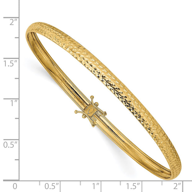 14K Polished Diamond-cut Flexible Round Bangle Bracelet
