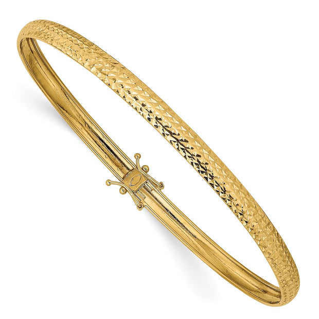 14K Polished Diamond-cut Flexible Round Bangle Bracelet