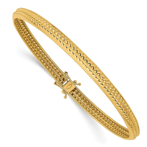 14k Polished Textured Flexible Round Bangle Bracelet