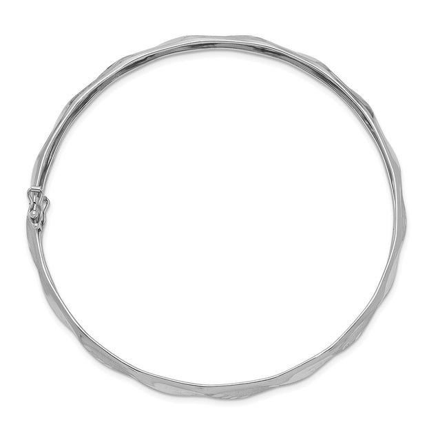 14k White Gold Polished and Satin Diamond-cut Flexible Round Bangle Bracelet