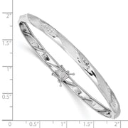 14k White Gold Polished and Satin Diamond-cut Flexible Round Bangle Bracelet