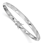14k White Gold Polished and Satin Diamond-cut Flexible Round Bangle Bracelet