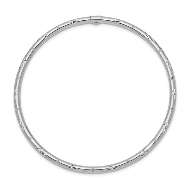 14k White Gold Polished Diamond-Cut Slip-on Round Bangle Bracelet