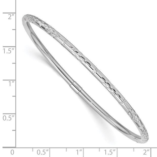 14k White Gold Polished Diamond-Cut Slip-on Round Bangle Bracelet