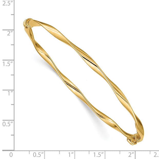 14k Polished Twisted Hinged Oval Bangle Bracelet