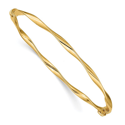 14k Polished Twisted Hinged Oval Bangle Bracelet