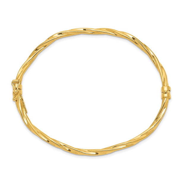 14k Polished Twisted Hinged Oval Bangle Bracelet