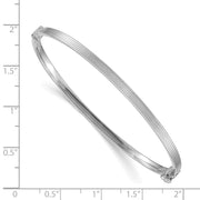 14k White Gold Polished Textured Stripe Hinged Oval Bangle Bracelet