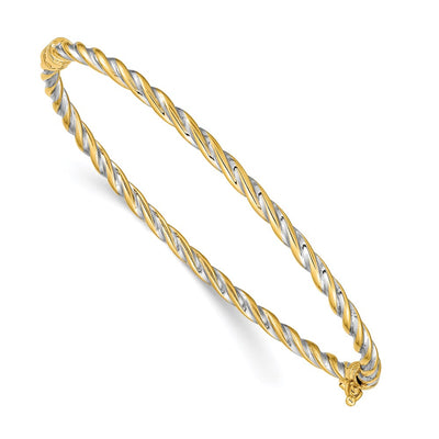 14k Two-Tone Polished 3.00mm Hinged Bangle Oval Bracelet