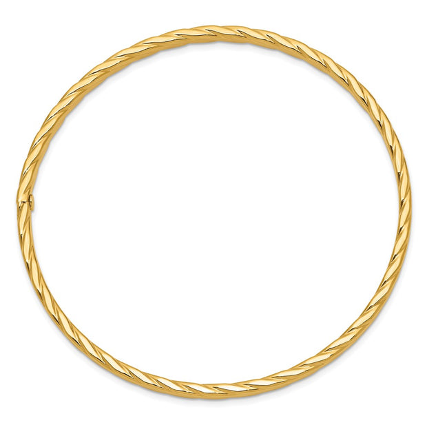 14K Polished Textured Twist Slip-on Round Bangle Bracelet