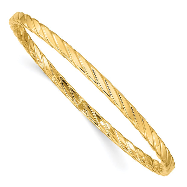14K Polished Textured Twist Slip-on Round Bangle Bracelet