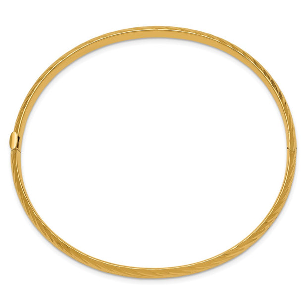 14k 3/16 Polished Textured Hinged Oval Bangle Bracelet