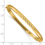 14k 3/16 Polished Textured Hinged Oval Bangle Bracelet