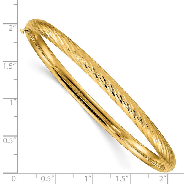 14k 3/16 Polished Textured Hinged Oval Bangle Bracelet