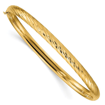 14k 3/16 Polished Textured Hinged Oval Bangle Bracelet