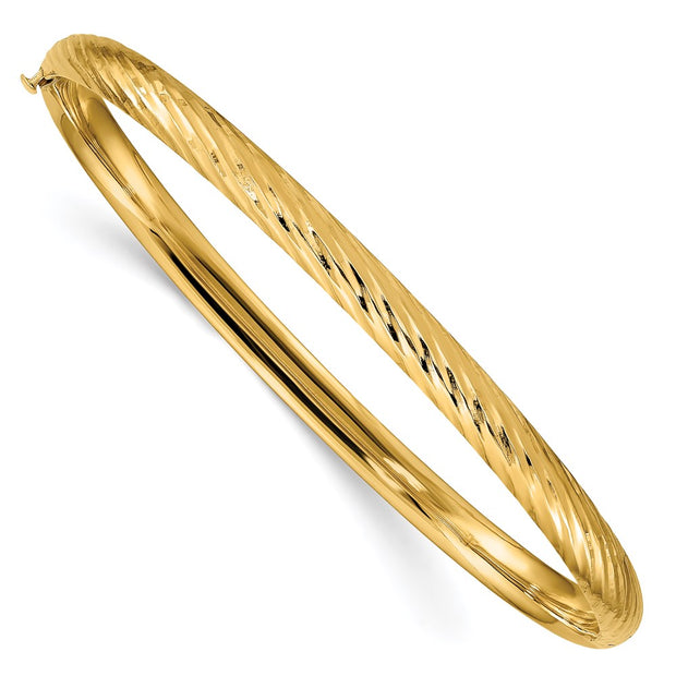 14k 3/16 Polished Textured Hinged Oval Bangle Bracelet