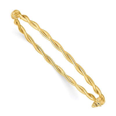 14K Polished and Twisted Hinged Oval Bangle Bracelet