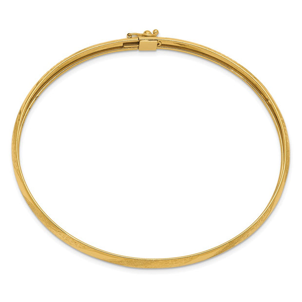 14k Polished Textured and Diamond-cut Twist Pattern Flexible Oval Bangle Bracelet