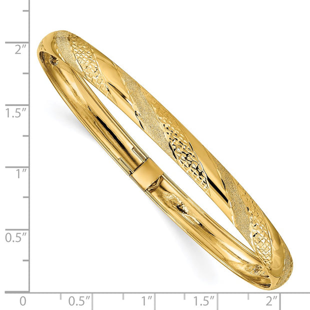 14k Polished Textured and Diamond-cut Twist Pattern Flexible Oval Bangle Bracelet