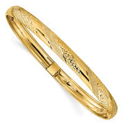 14k Polished Textured and Diamond-cut Twist Pattern Flexible Oval Bangle Bracelet