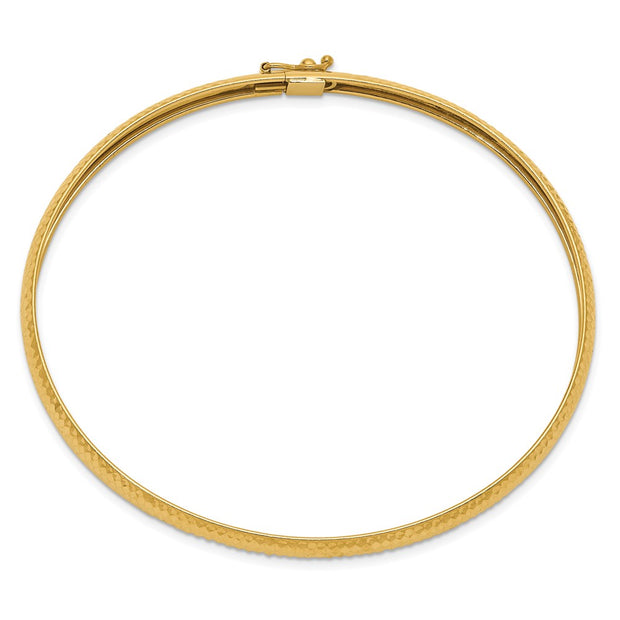 14k Polished Textured Flexible Oval Bangle Bracelet