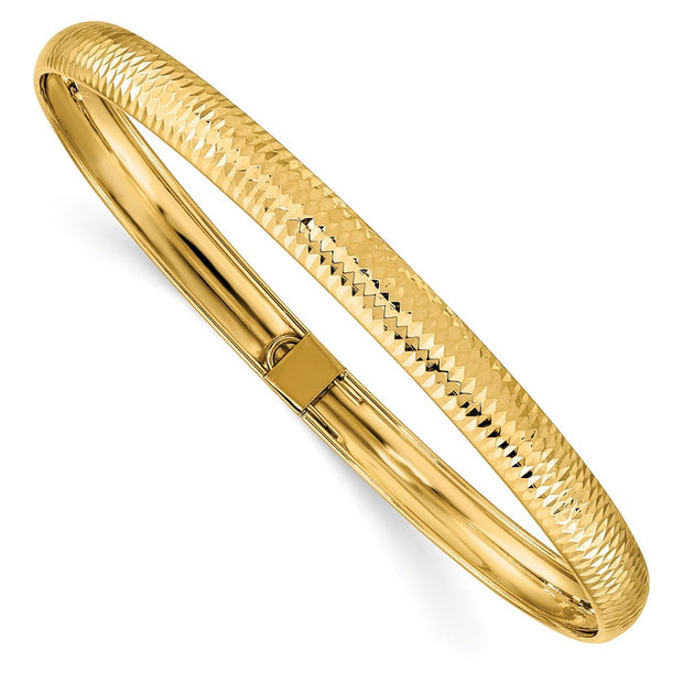 14k Polished Textured Flexible Oval Bangle Bracelet