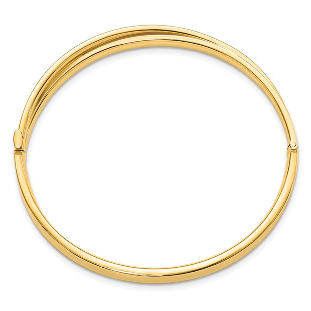 14k 4/16 Polished Criss-Cross Hinged Oval Bangle Bracelet