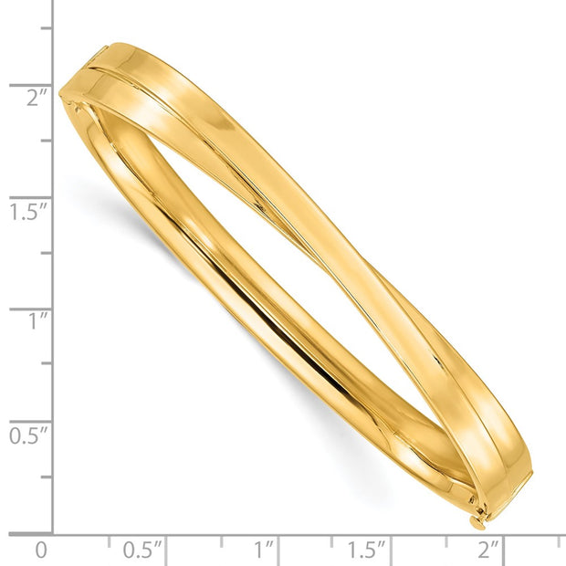 14k 4/16 Polished Criss-Cross Hinged Oval Bangle Bracelet