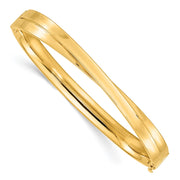14k 4/16 Polished Criss-Cross Hinged Oval Bangle Bracelet